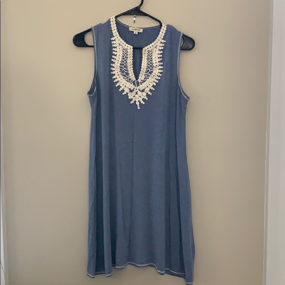 Cornflower blue sundress with embroidered neckline